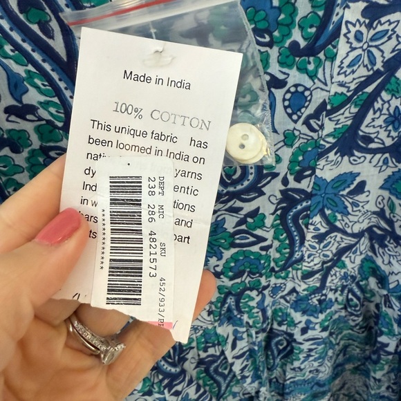 Vintage Saybury Dress cotton boho block print blue green size M NWT - Picture 4 of 6